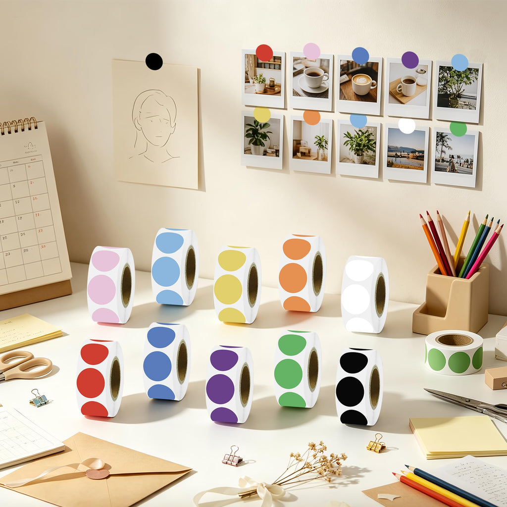 5000 PCS Colored Dot Stickers 3/4" Circle Round Color Coding Labels