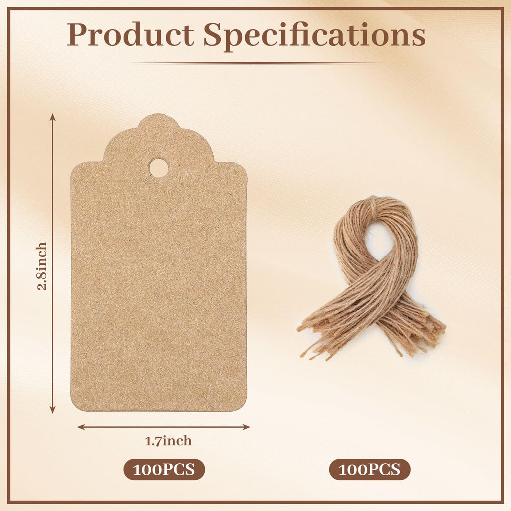 SALLYFASHION 100PCS Gift Tags with String Attached, Kraft Paper Hang Tags 100 Pcs Standard Brown