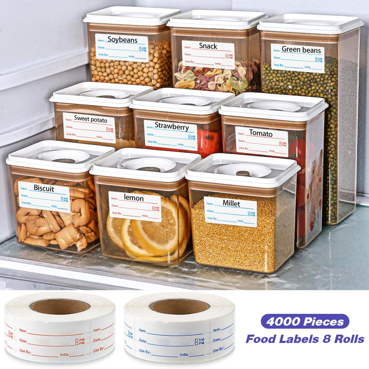 8 Rolls 4000 Pcs Removable Freezer Labels for Food Containers