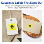 Avery Printable Square Labels, Sure Feed Technology, 1-1/2" x 1-1/2", Neon Yellow Labels, Print-to-The-Edge, Laser/Inkjet Printable, 400 Total, Great for Jars and More 400 labels