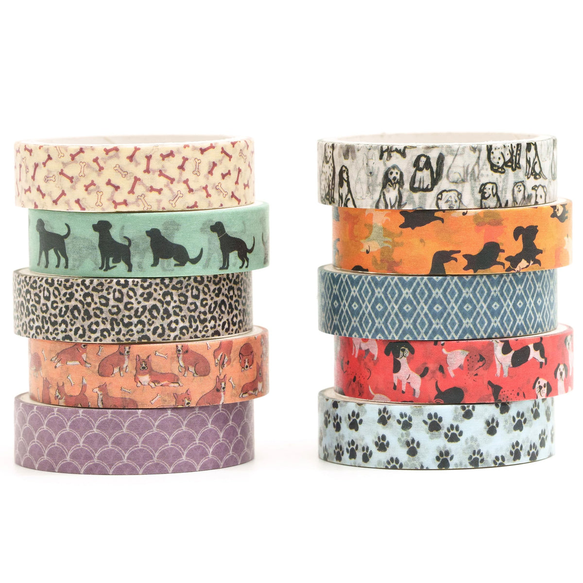 10 Rolls Skinny Washi Tape Set Texture Arts Adhesive Tapes Basic Patterns Decorative Masking Tape Sets for Craft, Kids, Scrapbook, DIY, Gift Wrapping (Style Two) Style Two