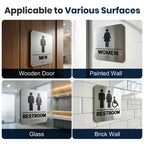 Restroom Sign, ADA Compliant Braille Bathroom Sign, Self-Adhesive Restroom Signs for Business, Men Women Bathroom Signs Ideal for Offices, Hotels, Restaurants, Retail and Residential Spaces, Brushed Aluminum