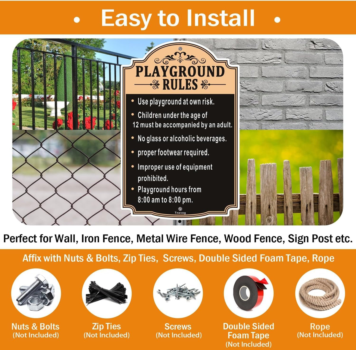 Playground Rules Sign Playground Signs Kids Children Adult Safety Traffic Sign 12x18 Inches Metal Reflective Sturdy Rust Aluminum Weatherproof Easy To Install Outdoor 2 Pack