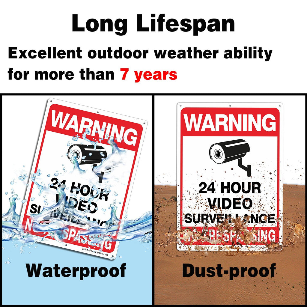 Video Surveillance Sign, No Trespassing Sign, Metal Reflective Warning Sign, 4 Pack, 14x10 Inches .040 Aluminum, Indoor or Outdoor Use for Home Business CCTV Security Camera,UV Protected & Waterproof Red (4-Pack) - 14"x10"