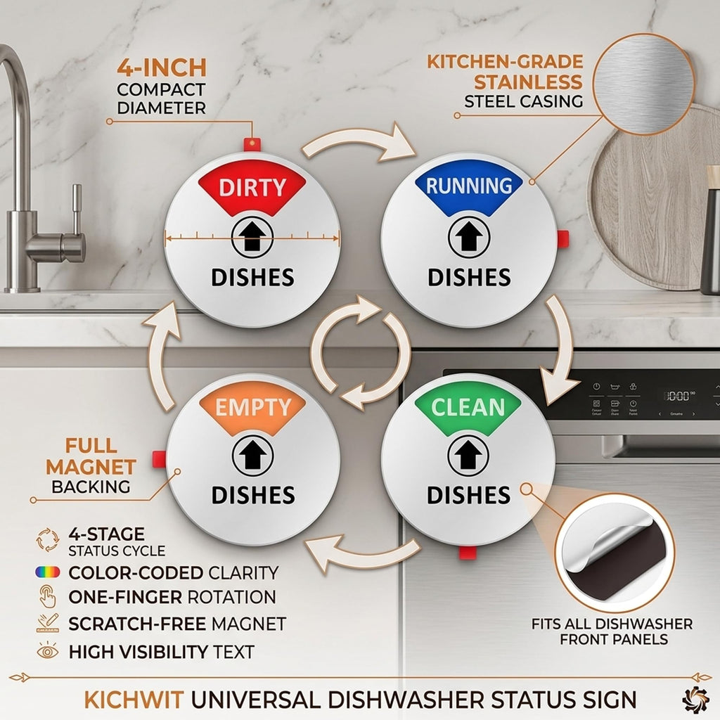 Dishwasher Clean Dirty Magnet, Sign with Running Empty Dirty Clean