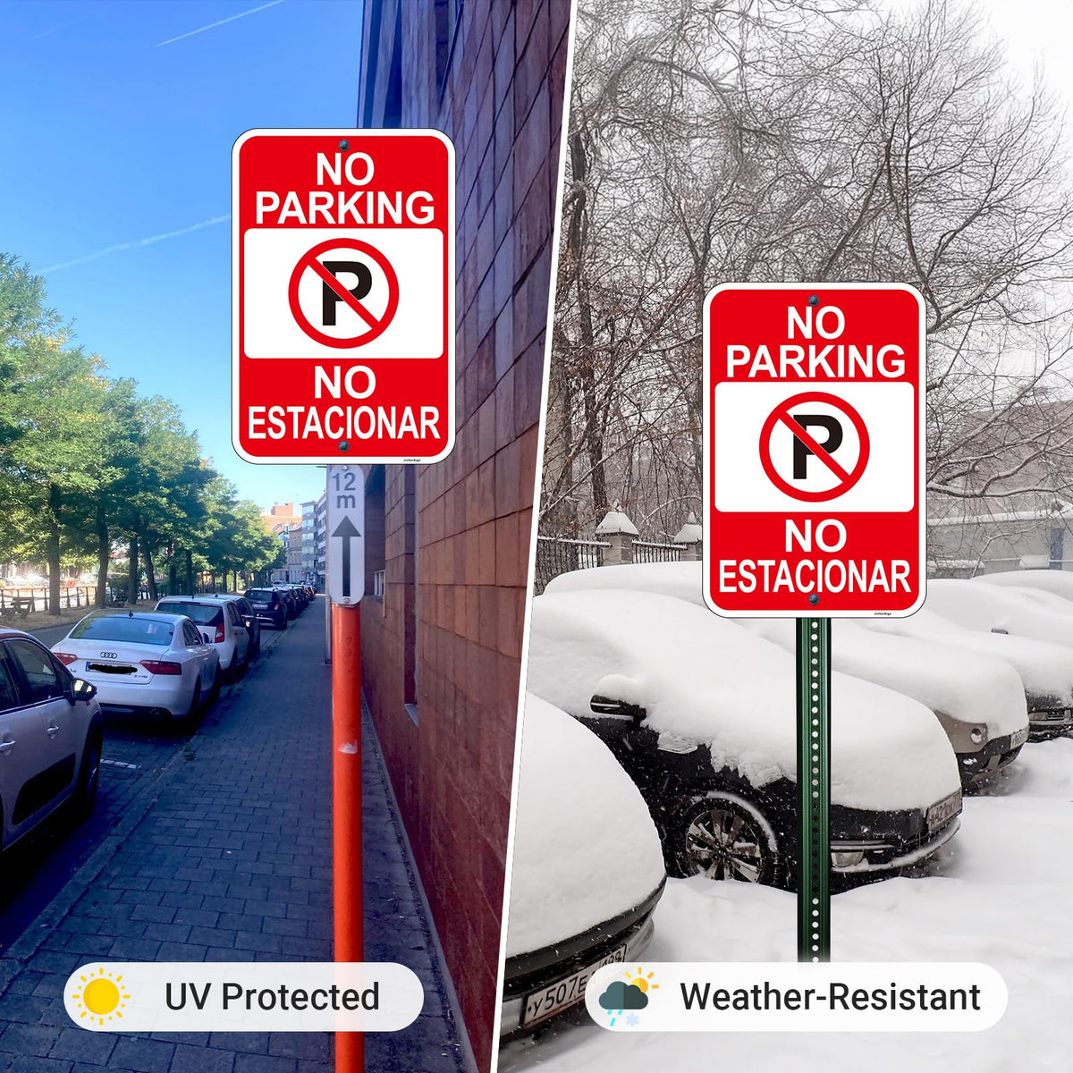 2 PC No Parking English Spanish Bilingual Signs, No Parking Sign Business