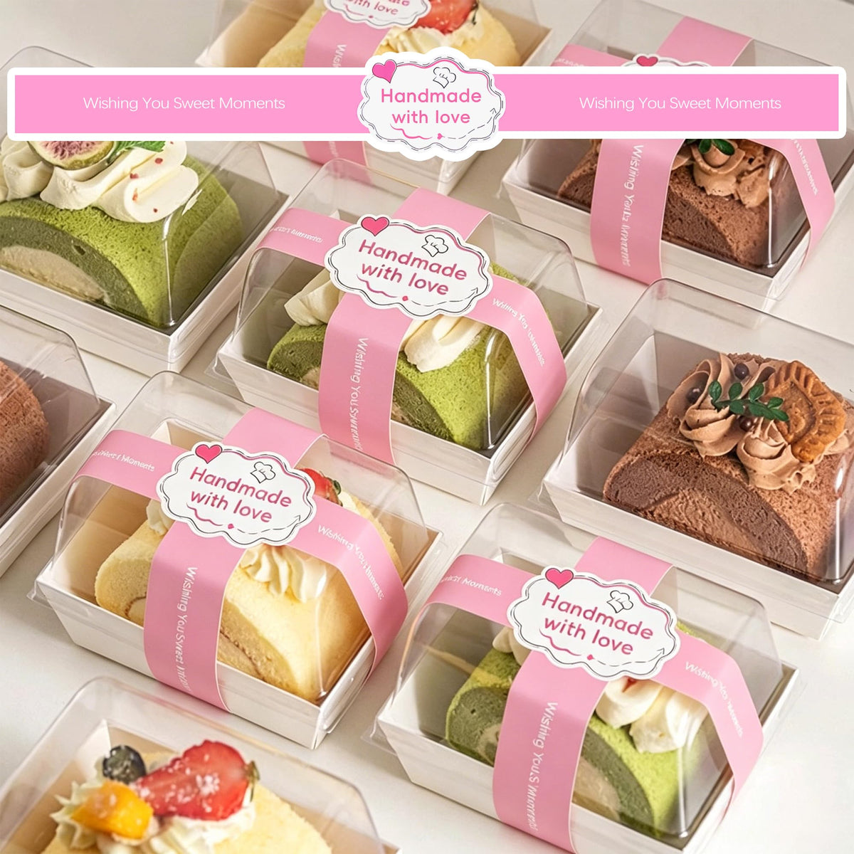 100 Pcs Pink Food Retail Package Seal Stickers, 9x1 Inch