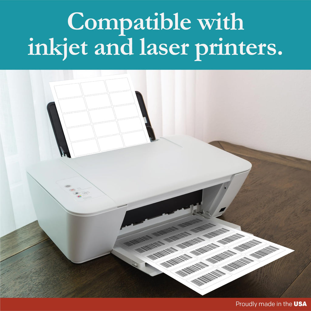 Premium Label Supply White Sticker Rectangle Labels – 2.5" x 1.563" – Laser/Inkjet Compatible – (18 per Sheet), 100 Sheets – 1,800 Total Adhesive Labels 1800 Labels