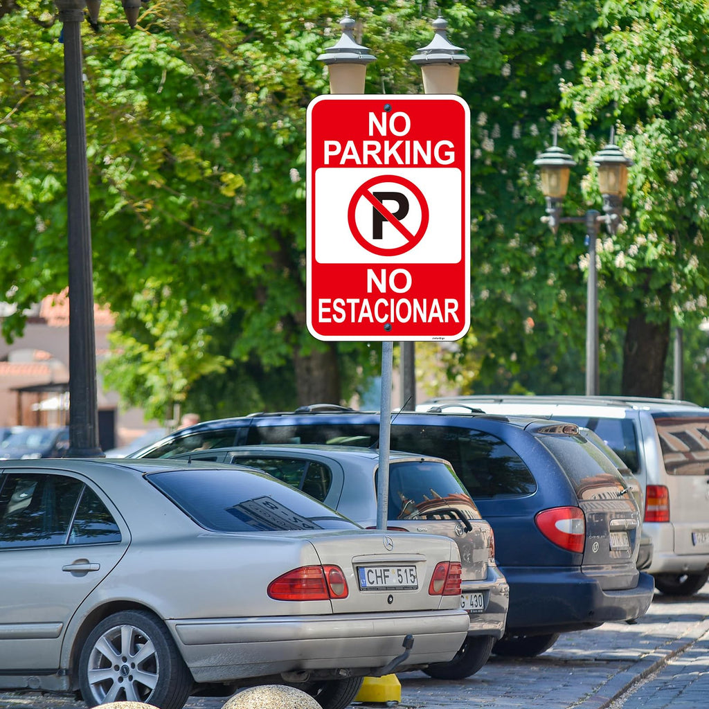 2 PC No Parking English Spanish Bilingual Signs, No Parking Sign Business
