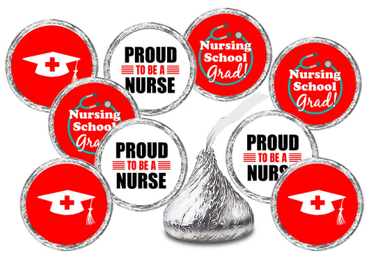 216 Nurse Graduation Party Kisses Stickers Labels, RN LPN LVN NP Nursing Medical School Grad Party Decorations. Candy NOT Included. Made in USA