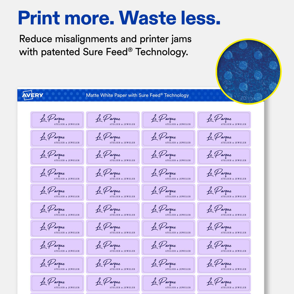 Avery Matte White Rectangle Labels, Sure Feed Technology, 0.5" x 1.75", 6,000 Matte White Printable Labels 6,000 labels
