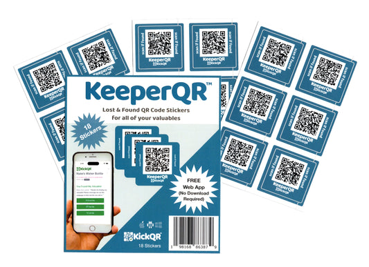 Lost and Found Labels | Smart QR Code Stickers for Valuables, Water Bottles, Tools, Laptops, Notebooks, Bikes, and More | KeeperQR | 18 Pack