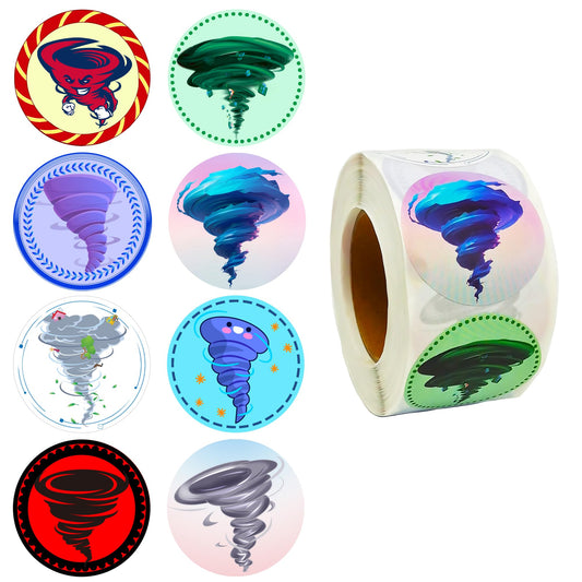 500 Pieces Tornado Labels Roll Stickers Weather Themed Baby Shower Birthday Party Supplies Decorations Favors Dessert Chocolate Candy School Prizes Stickers