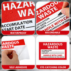 Crtiin 50 Pcs Hazardous Waste Label, 6 x 4 Inch