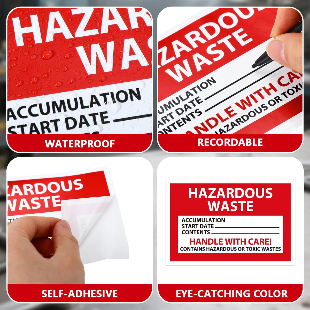 Crtiin 50 Pcs Hazardous Waste Label, 6 x 4 Inch