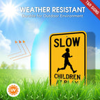 T&R (2 Pack) Slow Down Children At Play Sign, 18" x 12" Engineer Grade Reflective Sheeting, Rust Free Aluminum, Weather Resistant, Waterproof, Fade Resistant, 2 Pre-drilled Holes 18" x 12" - 2 Pack - Slow Down Children At Play