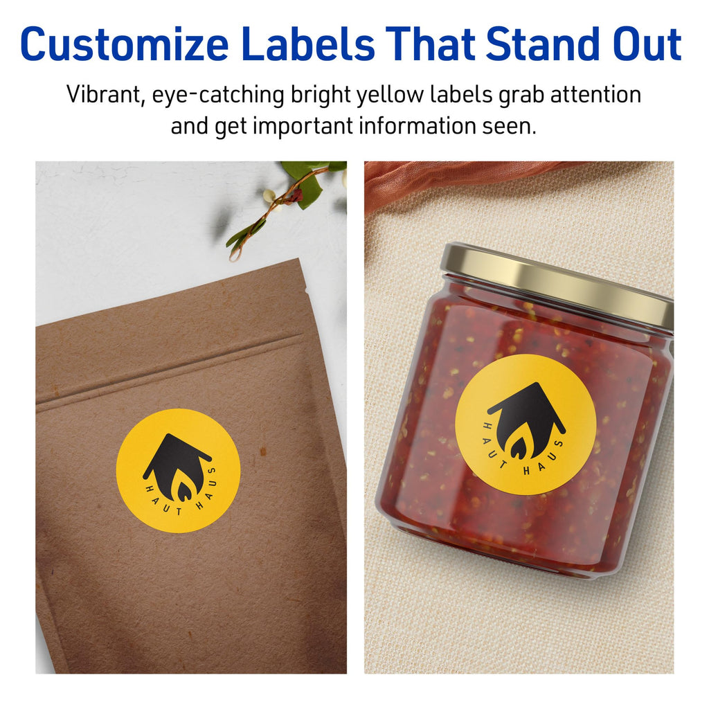 Avery Printable Round Labels, Sure Feed Technology, 1-2/3" Diameter, Bright Yellow Labels, Print-to-The-Edge, Laser/Inkjet Printable, 800 Total, Great for Stickers and Candles 800 Labels