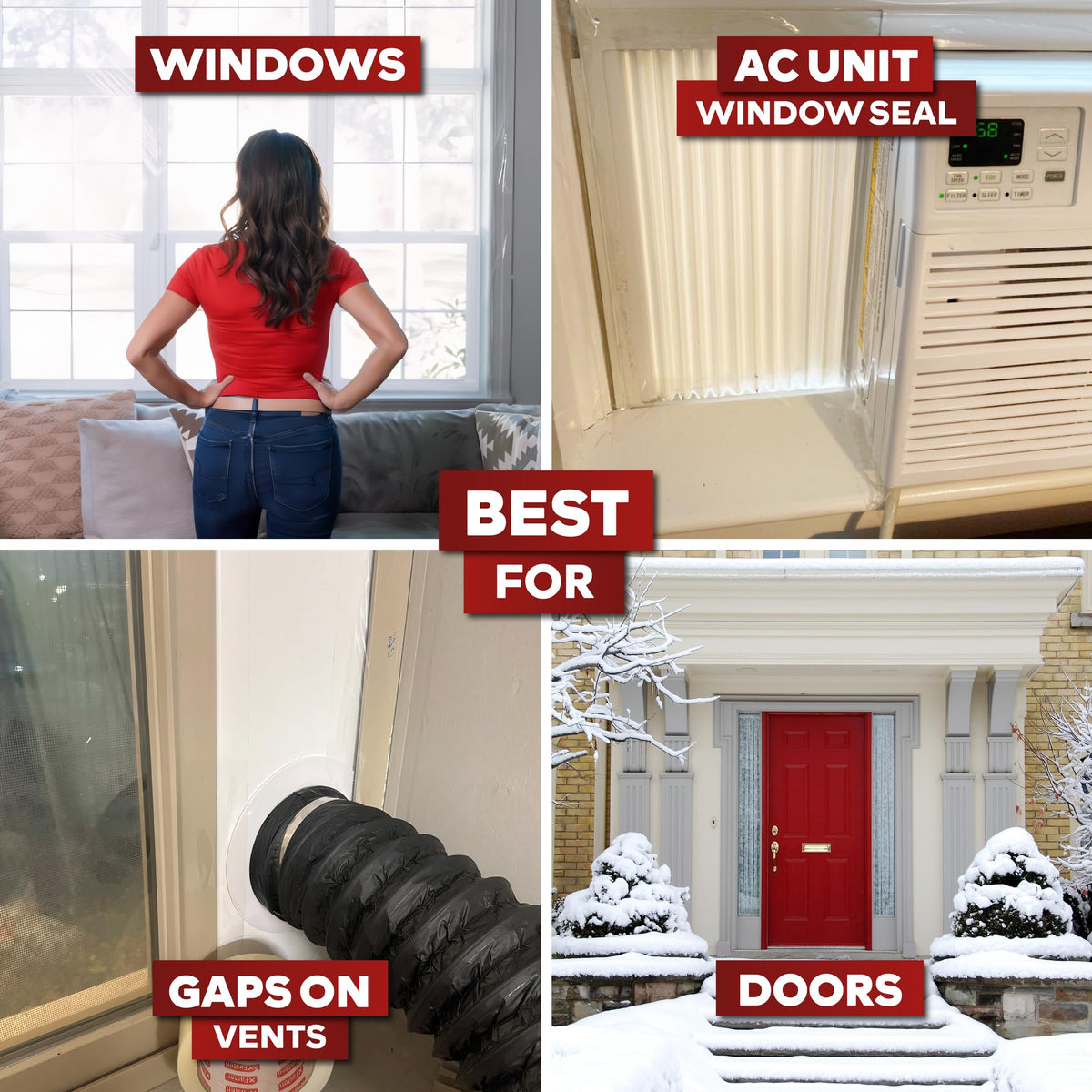 XFasten Transparent Window Weather Stripping Tape 2”x30yds (3-Pack Total 90yds), No Residue Insulation Tape for Windows and Doors, Winter Window Seal 2" x 30Yds 3PK Clear
