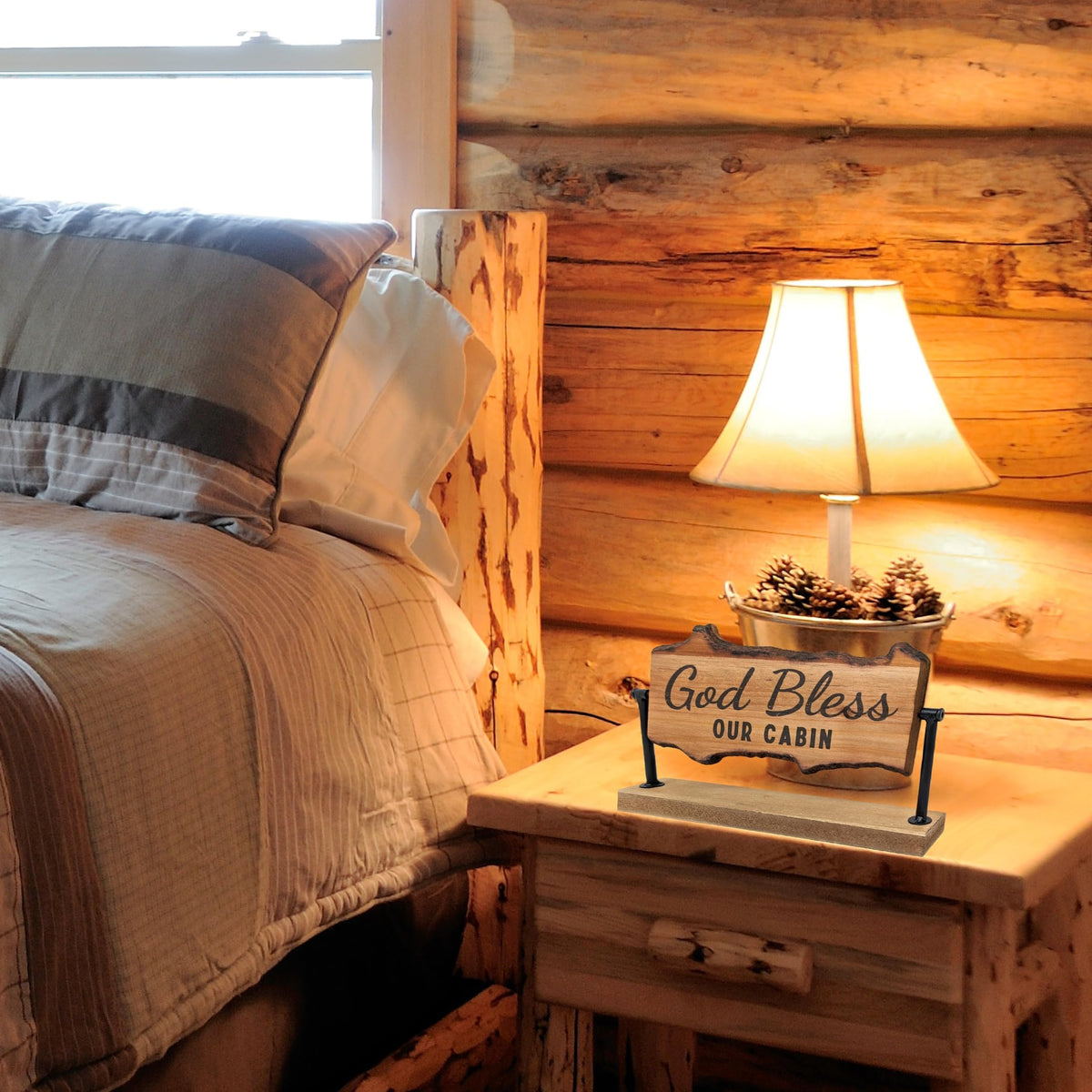Rustic Cabin Wood Table Roller with Reversible Signs