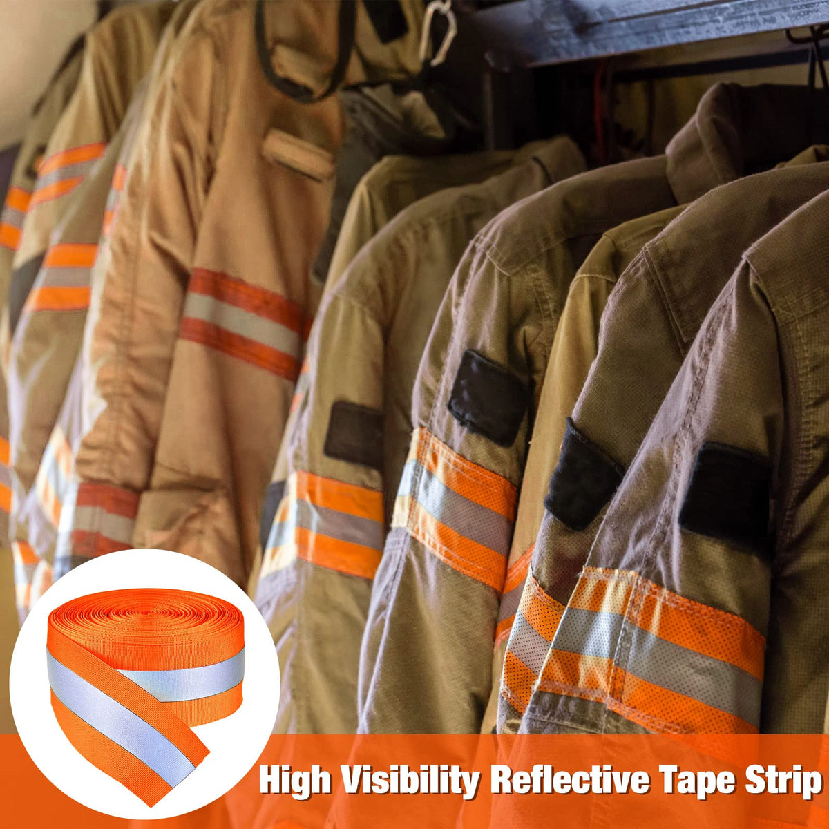 Taiyin 2 Rolls High Visibility Reflective Tape Strip 2'' x 66 ft Sew on Safety Fabric Webbing 2 cm Reflective Width Warning Florescent Safety Tape for Clothes Bags Raincoats (Orange) Orange