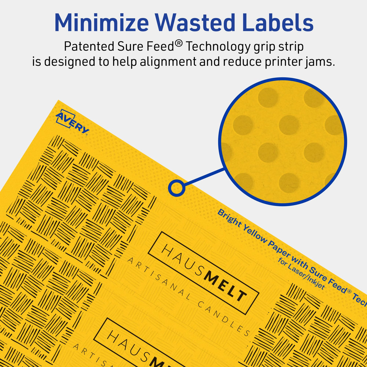 Avery Printable Rectangle Labels, Sure Feed Technology, 1-3/4" x 7-3/4", Bright Yellow Labels, Print-to-The-Edge, Laser/Inkjet Printable, 100 Total, Great for Candles and Jars 100 labels