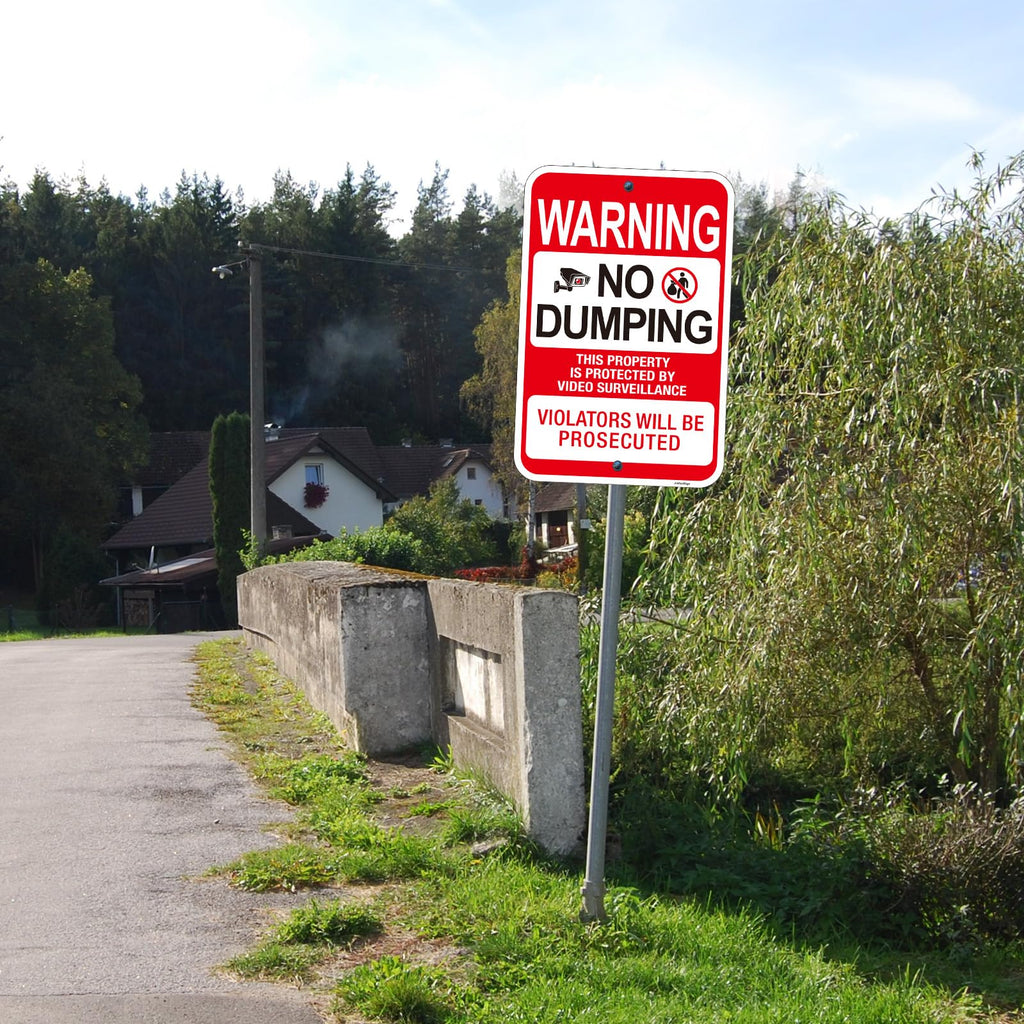(2 Pack) No Dumping Signs, Property Protected by Video Surveillance Sign