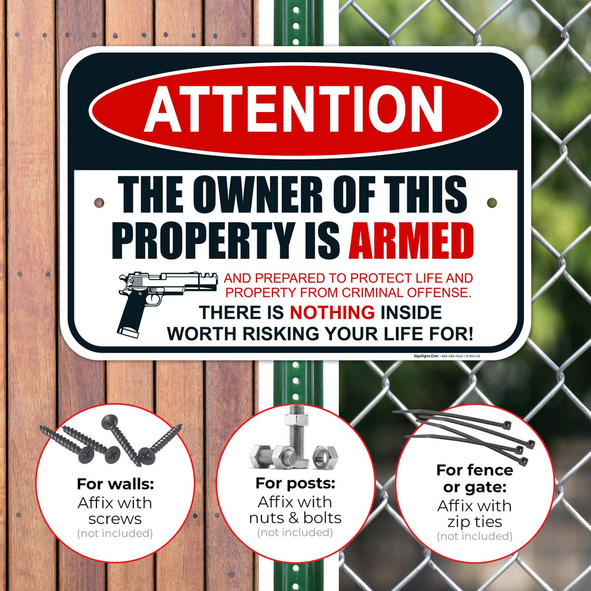 Gun Sign, The Owner of This Property is Armed Sign, Aluminum 12x18
