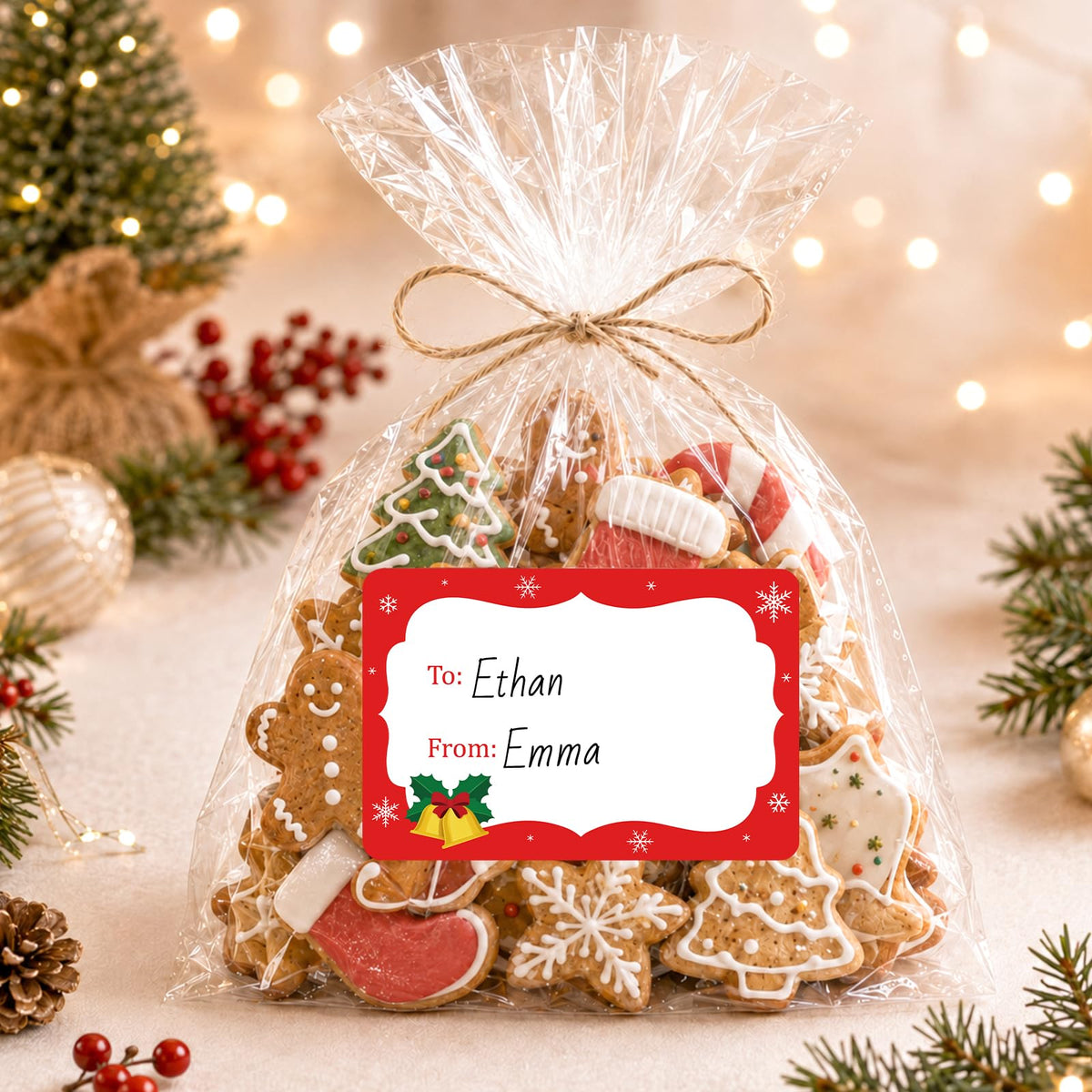 200Pcs Red Name Tag Stickers+500Pcs Christmas Name Tag Stickers