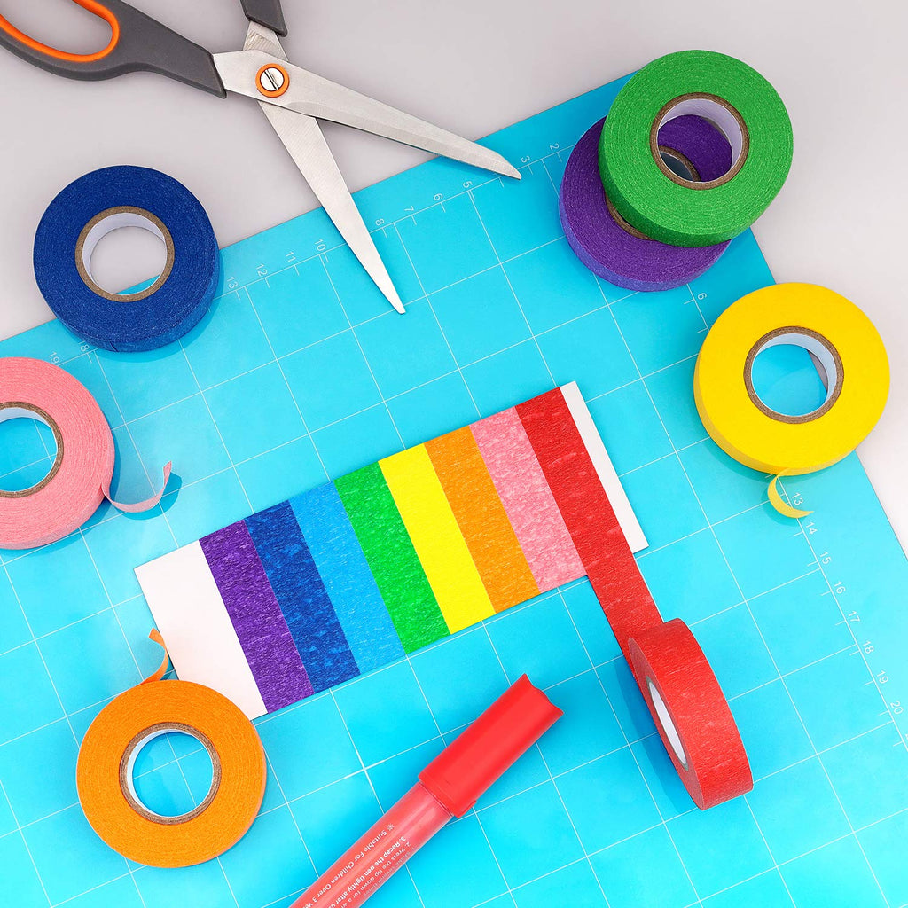 8 Rolls Colored Masking Tape Rainbow Painters Tape, 0.6 Inch x 16 Yard Bright
