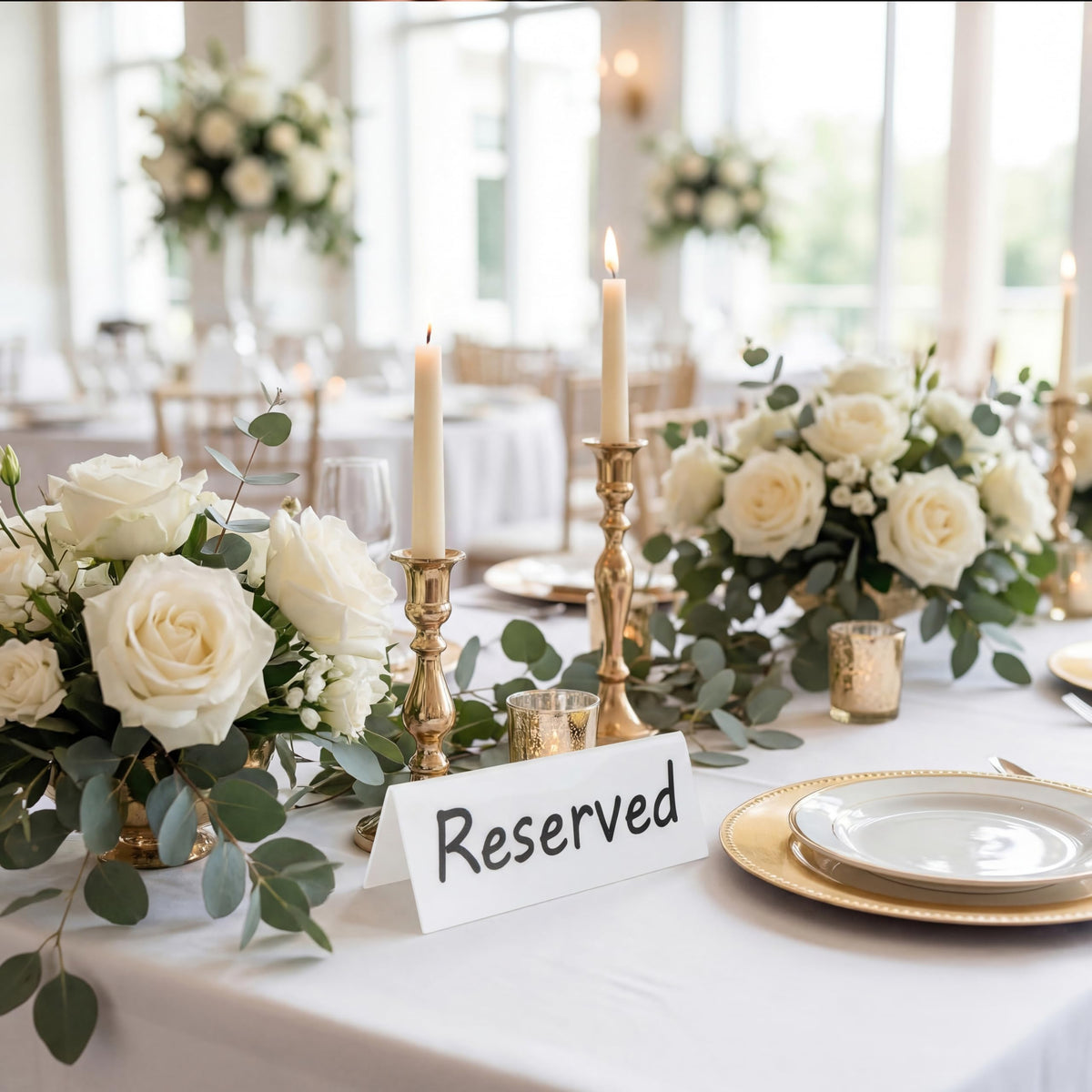 6 Pack Acrylic Reserved Table Signs for Wedding Party Restaurant - Double Sided Reserved Tent Sign for Tables Chairs - Wedding Accessories Guest Reservation Sign - 7.9 x 2.7 Inches - Black White Words Black Background