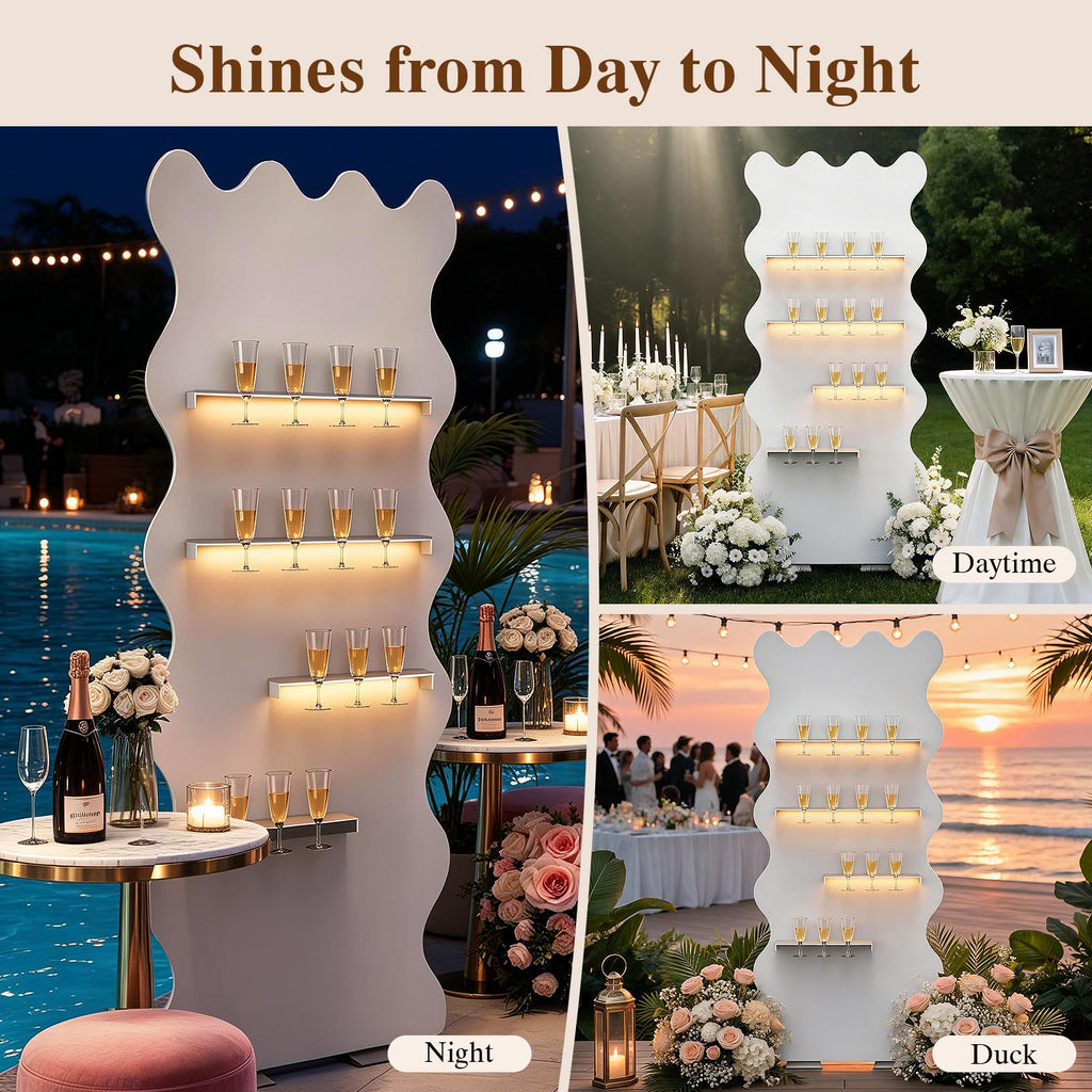 6FT Champagne Wall Holder with LED Light, Party Birthday Event Décor, Wavy Arch 6FT(180cm)