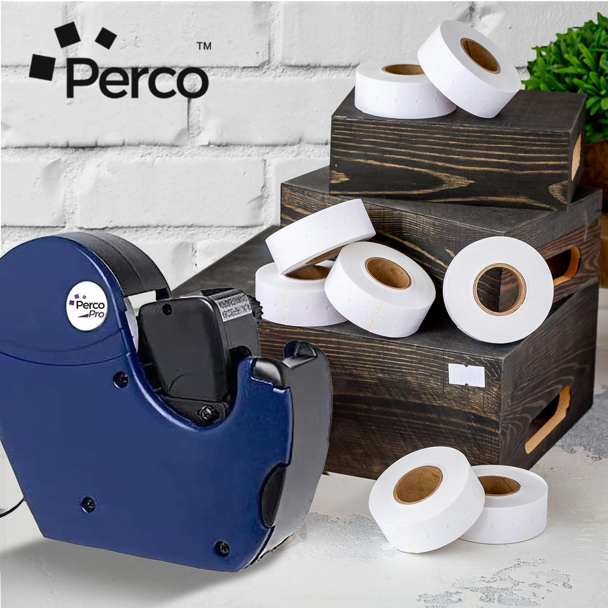 Perco 2 Line Freezer Adhesive Labels - 6,000 Blank Price and Date Gun Labels for Perco 2 Line Price and Date Guns - 8 Rolls, 1 Sleeve - Made in USA