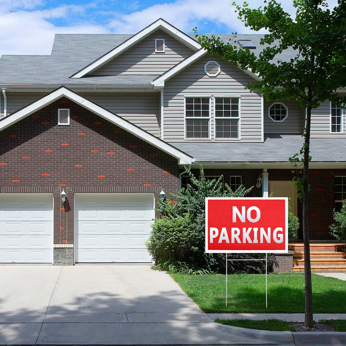8 Pcs 8 x 12 Inches No Parking Signs with Stand, Double Side Plastic Outdoor Weather Resistant Waterproof Parking Yard Sign White Letter Red Background for Grass Driveways Yard Lawn