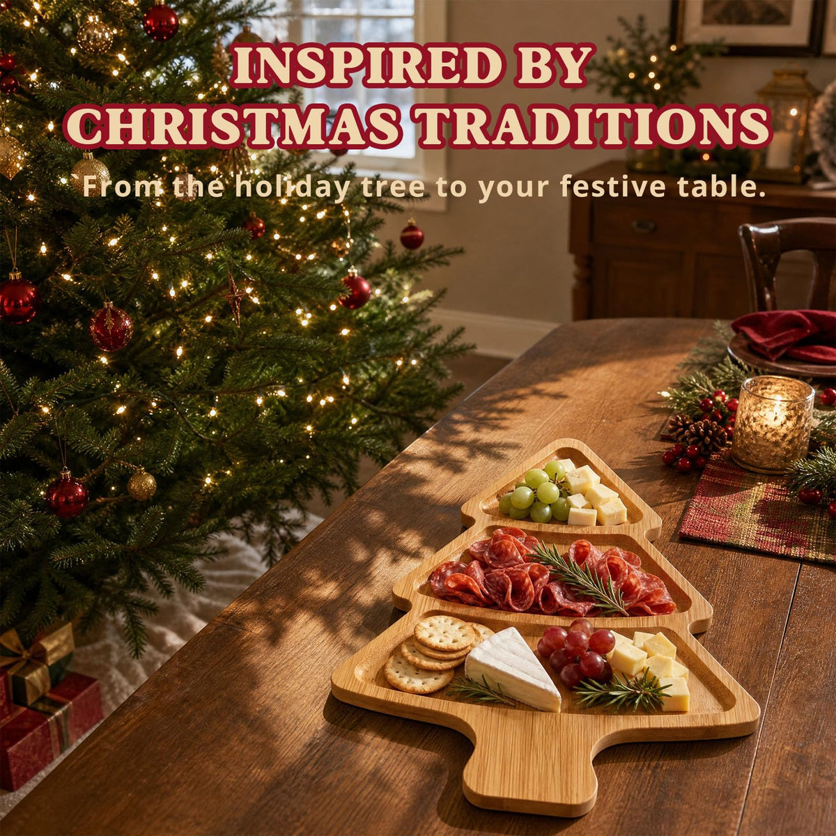 Bamboo Christmas Tree Charcuterie Board, 16.5 x 11.8 in