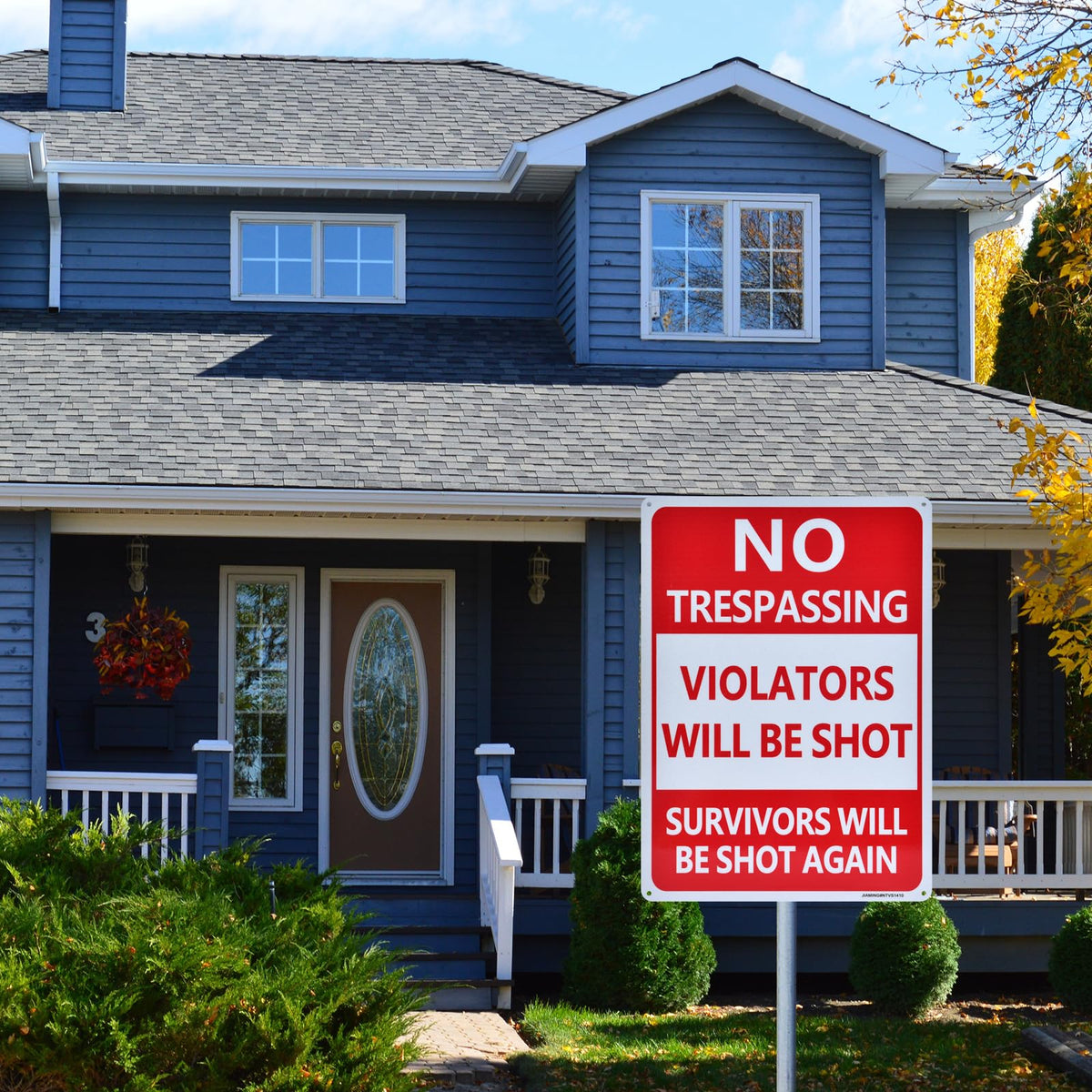 No Trespassing Signs,Violators Will Be Shot Sign, 2 Pack 14"x10" RustFree Reflective Aluminum Survivors Will Be Shot Again Signs, UV Protected,FadeResistant and Weather Resistant, Easy to Mount. Red