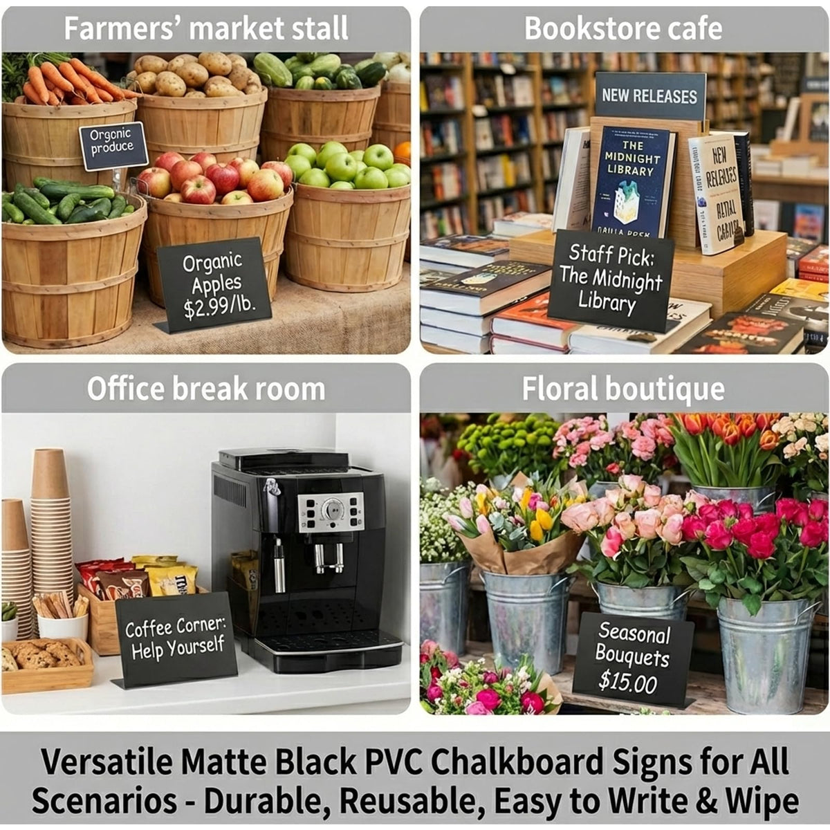 Mini Chalkboard Signs for Food Display, 16 Pack 4"x3" Buffet Food Labels with Liquid Chalk Markers, Reusable Small Chalkboard Table Signs for Wedding, Party, Bakery, Buffet (16, Black L-shaped)