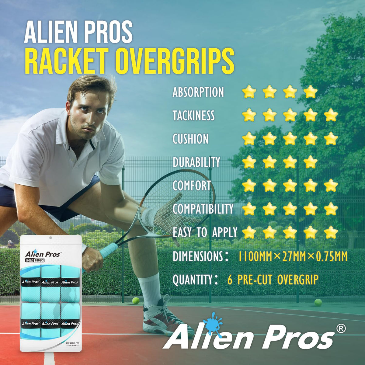 ALIEN PROS 12 Grips Gray & White New Model M-Tac Tennis Racket Grip Tape - Wrap Your Racquet for High Performance