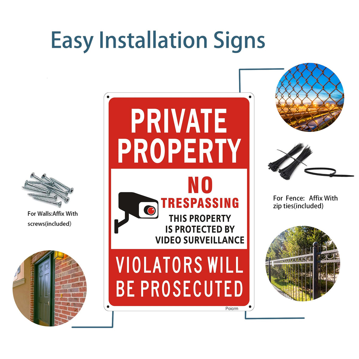 (2 Pack) Large No Trespassing Signs Private Property, Violators Will Be Prosecuted,14"x10".04" Aluminum Reflective Metal Sign,Weather Resistant, Waterproof, Durable Ink, Easy to Mount Red