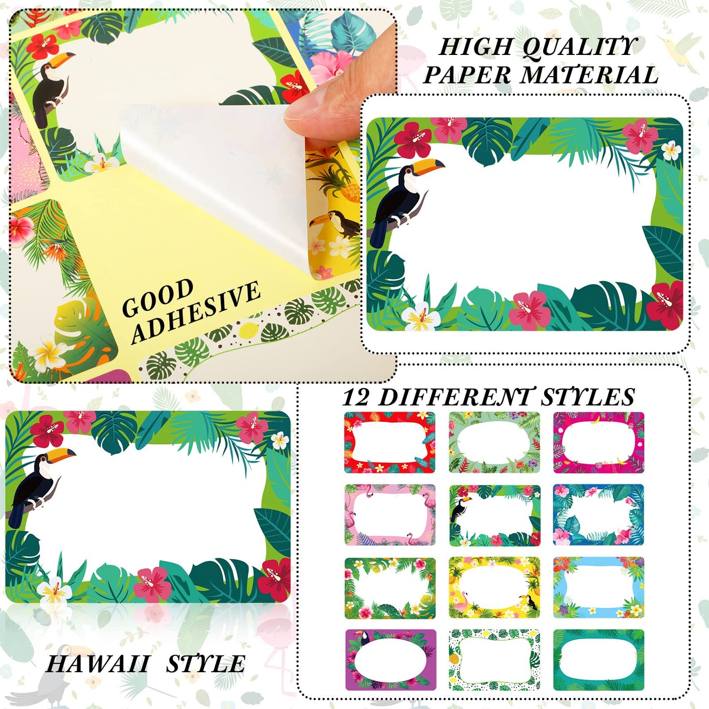 Containlol 240 Pcs Summer Name Tags Stickers, 3.5x2.4 Inch Self Adhesive Labels - Gift Wrapping, Back to School, Party Supplies, Camping, Home Office(Hawaii Style) Hawaii Style