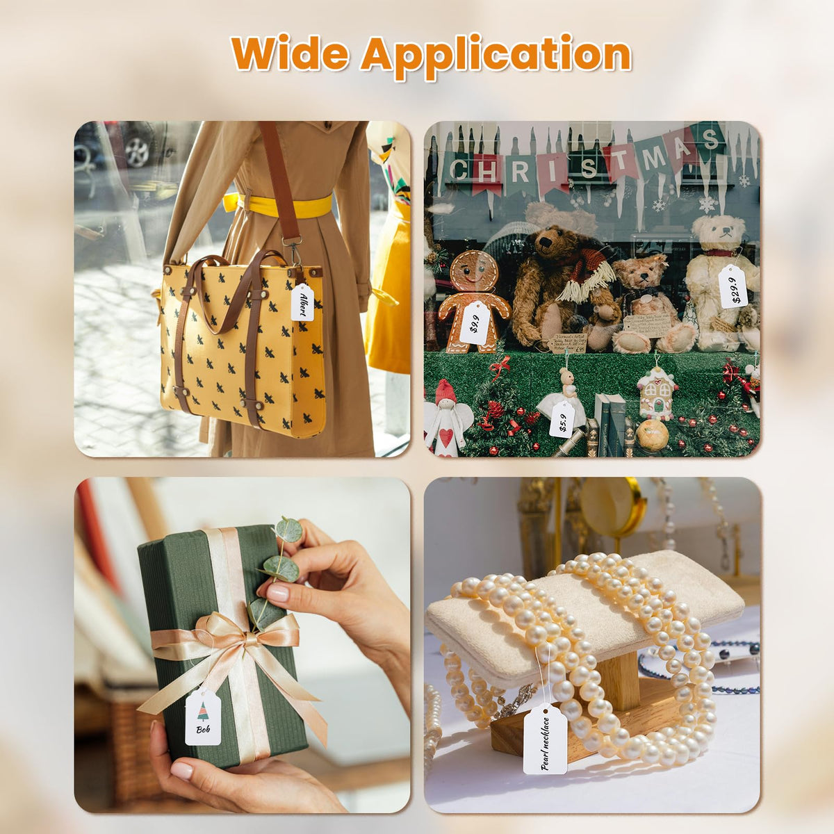2.8x1.7 White Price Tags with String 500 Pcs, Gift Tags 2.8x1.7