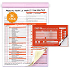 30 Pack Annual Vehicle Inspection Report Forms & 30-Pk Red Aluminum FMCSA Adhesive Labels/Stickers, 3-Ply Carbonless Inspection Sheet Book with Hardboard, DOT Compliant