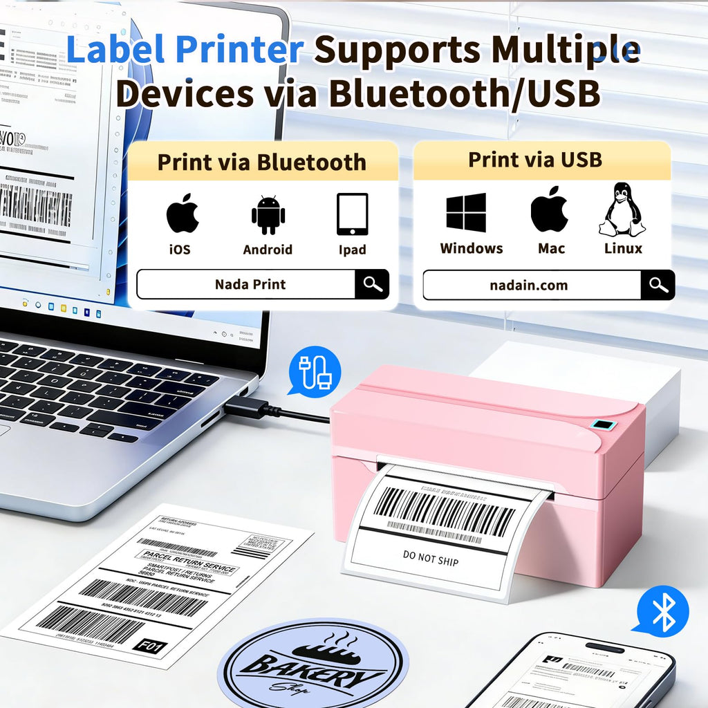 Bluetooth Thermal Label Printer,4x6 Shipping Label Printer Pink