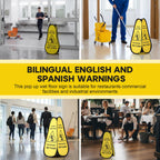 Sabary 6 Pcs 24 Inches Pop up Wet Floor Sign Yellow 4-sided Foldable Bilingual Caution Wet Floor Sign Safety Warnings Caution Cone for Commercial Office Stores Grocery Restaurant Indoors & Outdoors