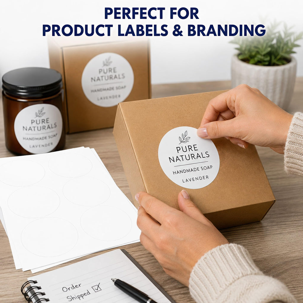 White Round Labels 3 1/3" Permanent Adhesive Matte Finish - 600 Labels