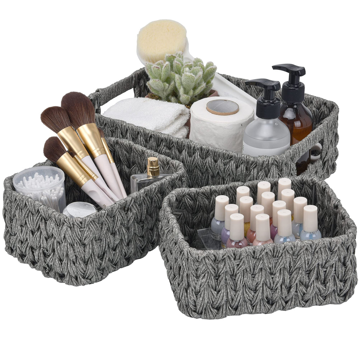 GRANNY SAYS Bundle of 3-Pack Nesting Wicker Baskets & 2-Pack Wicker Shelf Baskets