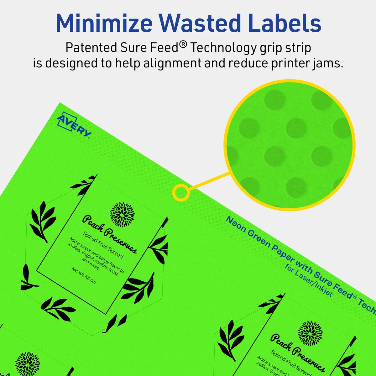 Avery Printable Hexagon Labels, Sure Feed Technology, 2-1/2" x 2-57/64", Neon Green Labels, Print-to-The-Edge, Laser/Inkjet Printable, 120 Total, Great for Cosmetics and Jars 120 labels