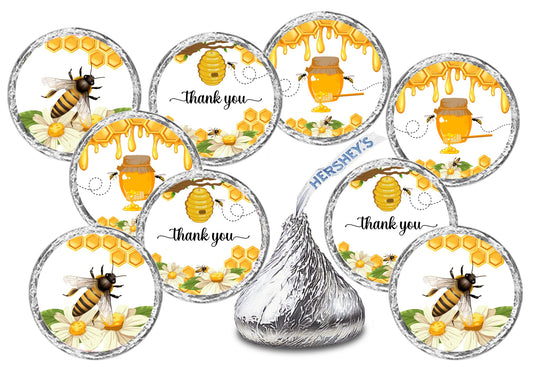 216 Bumble Bee Kisses Labels, Themed Stickers for Baby Shower Or Birthday Party, Event Decorations, Thank You Stickers, Wrappers, Honey Favors Great for Tags, and Supplies. Made in USA