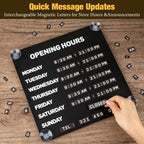 Magnetic Business Hours Sign for Glass Doors,Store Opening Hours Board Reusable Changeable Open Closed Schedule Sign with 2 Magnetic Number for Shop Cafe Salon Office BLACK-Business