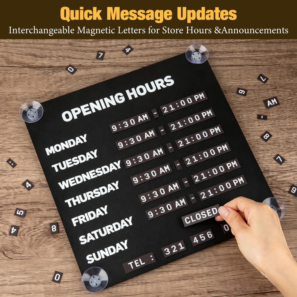 Magnetic Business Hours Sign for Glass Doors,Store Opening Hours Board Reusable Changeable Open Closed Schedule Sign with 2 Magnetic Number for Shop Cafe Salon Office BLACK-Business