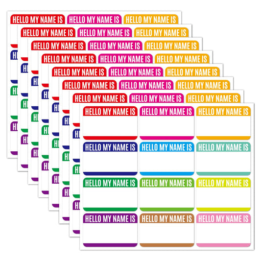 96pcs Name Tags, Hello My Name is Stickers 12 Colors，Name tag Stickers, Name Tags for Clothes, Themed Party Family Home School Office，Teachers and Mailing A